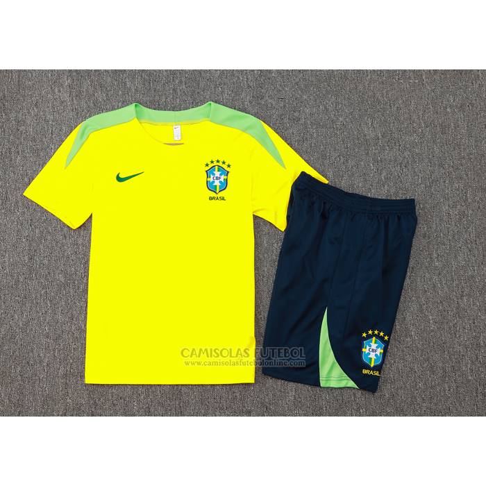 Fato de Treino Brasil Manga Curta 2024-2025 Amarelo - Calcas Curta